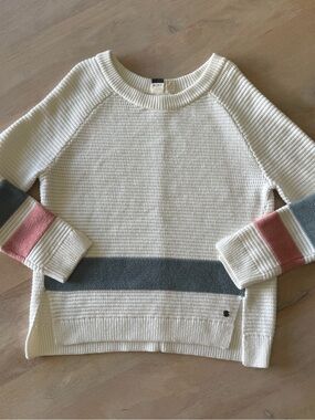 Roxy Cream Knit Sweater with Pink and Gray Stripes